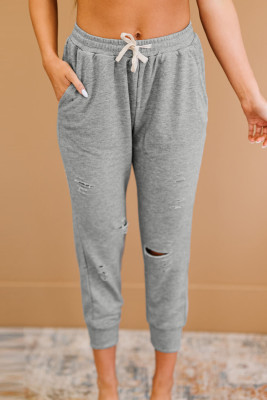 Gray Heather Distressed Cropped Joggers