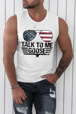 White Talk to Me Goose Flag Sunglasses Graphic Mens Tank Top