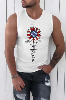 White America Flag Inspired Sunflower Graphic Mens Tank Top
