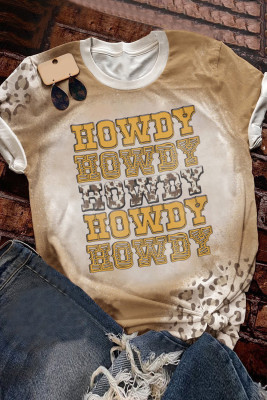 Khaki Howdy Graphic Leopard Bleached T Shirt