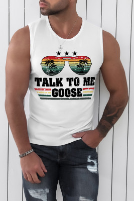 White Talk to Me Goose Vintage Graphic Mans Tank Top