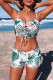 Green Tropical Print Lace-up Ruffled Spaghetti Strap Bikini Set