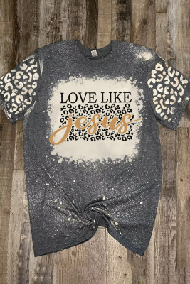 Gray Love Like Jesus Leopard Bleached Graphic Tee