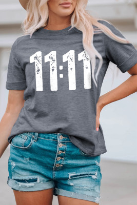 Gray 11:11 Graphic Casual Short Sleeve T Shirt