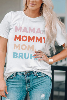 White Mama Mommy Mom Bruh Letter Graphic T Shirt