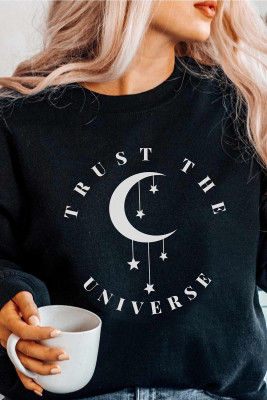 Black Trust The Universe Starmoon Graphic Sweatshirt