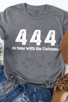 Gray 444 In Tune With The Universe Letter Print T Shirt