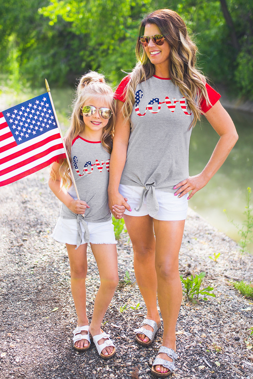 亲子装美国国旗元素字母成人女士撞色短袖圆领T恤 LC254650