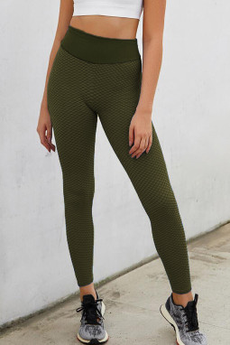 深绿色纹理高腰提臀瑜伽健身运动紧身裤