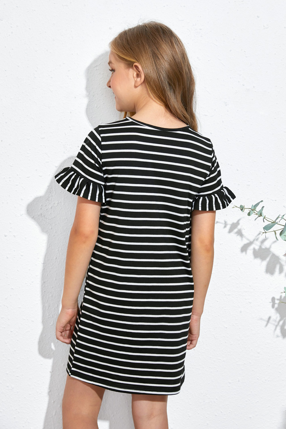 Family Matching Girls' Striped T-shirt Mini Dress with Ruffled Sleeves LC61959