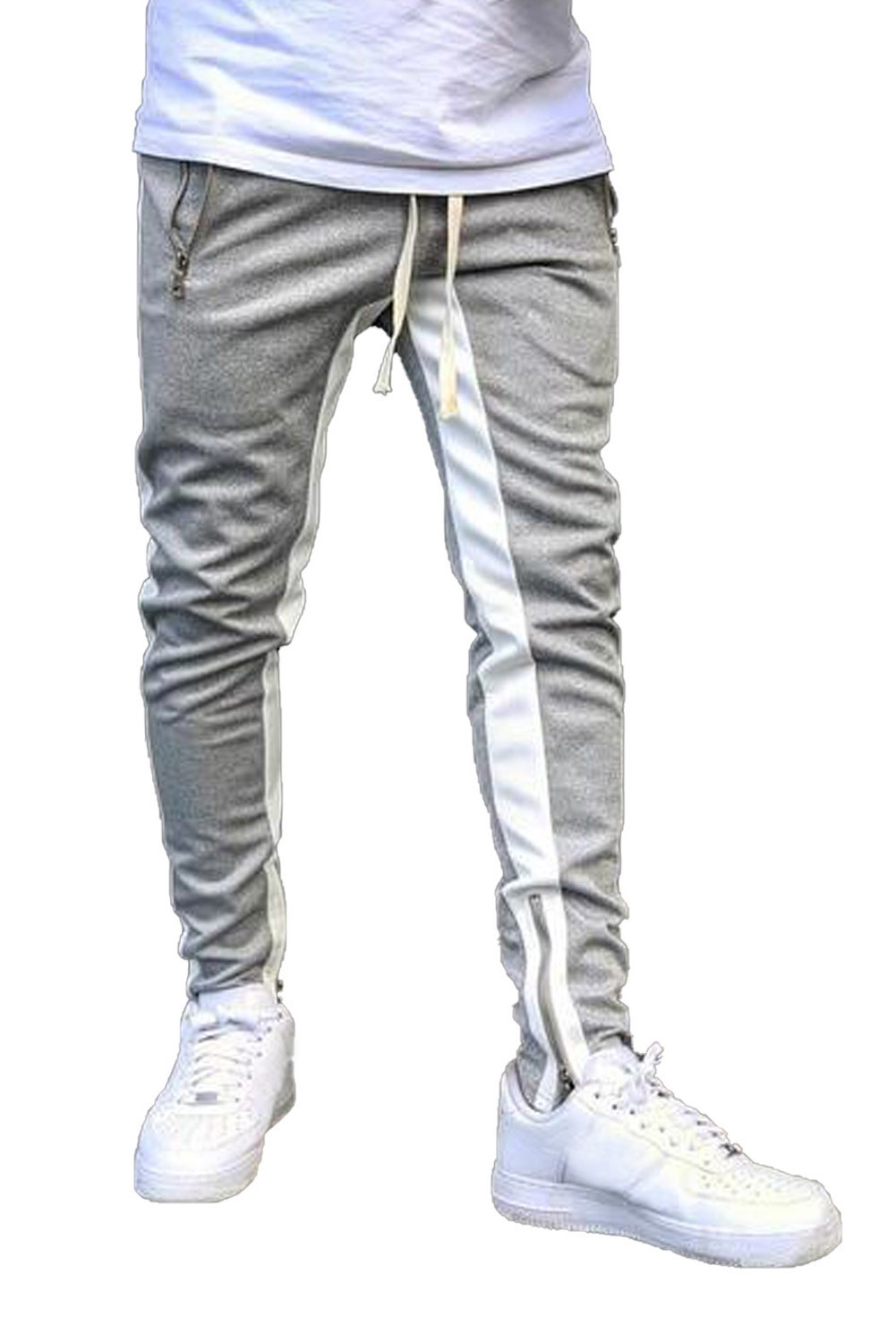 灰色时尚撞色拼接拉链设计口袋男士运动卫裤 MC77055