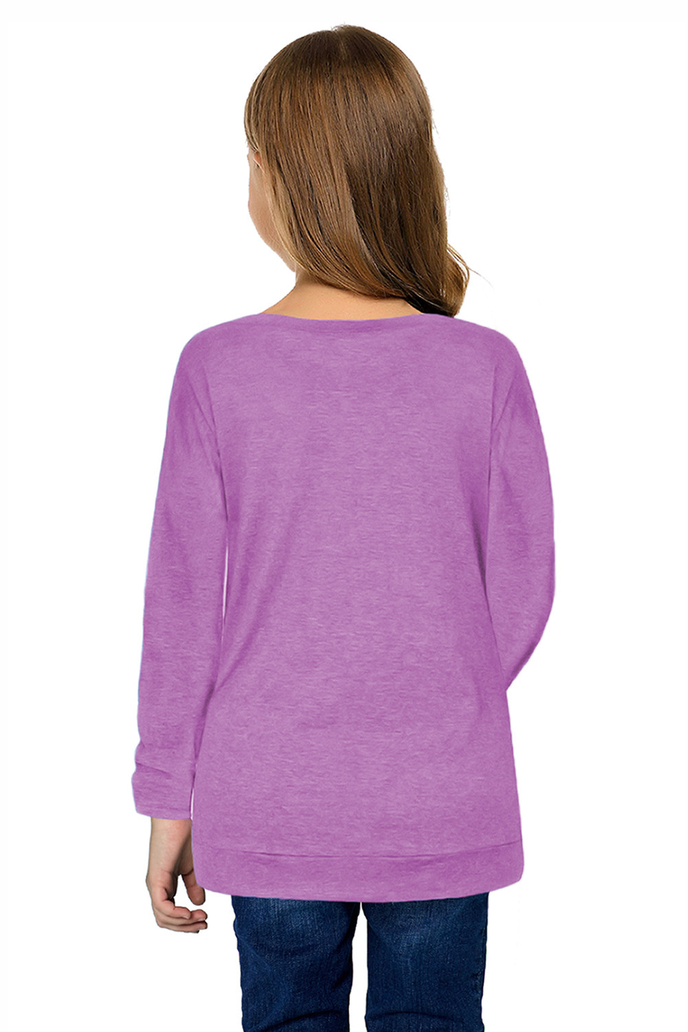 紫色侧面纽扣细节圆领短袖小女孩T恤 TZ25103