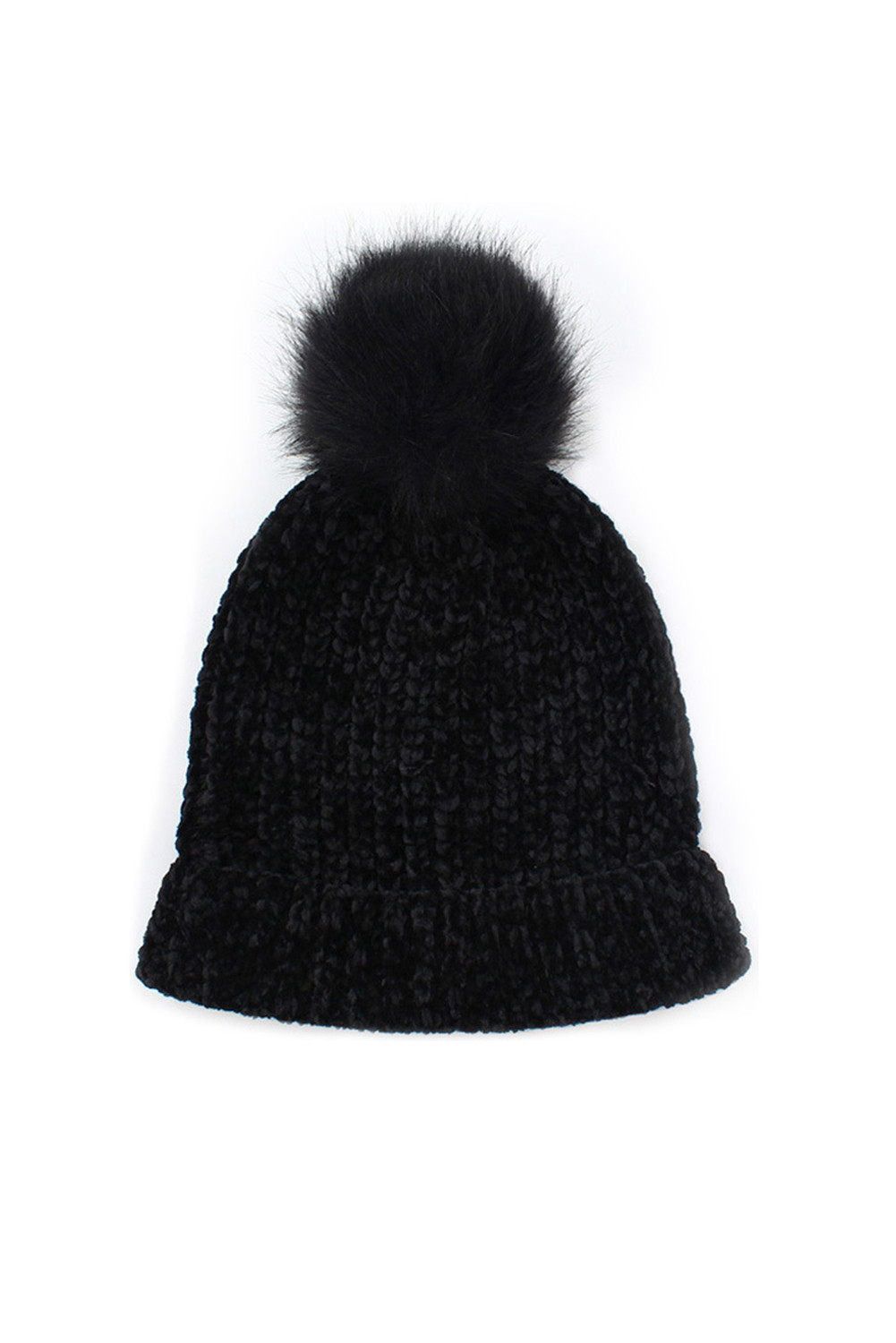 黑色舒适绒球针织帽 LC02597