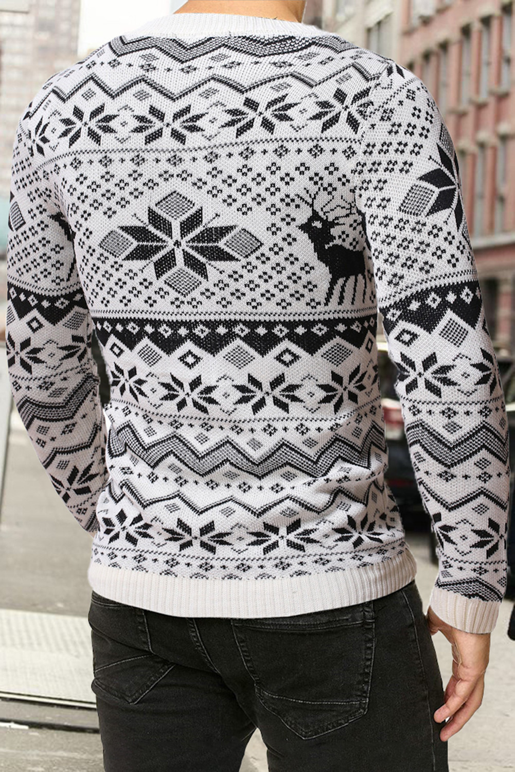 时尚圣诞几何印花针织男式套头毛衣 MC27076