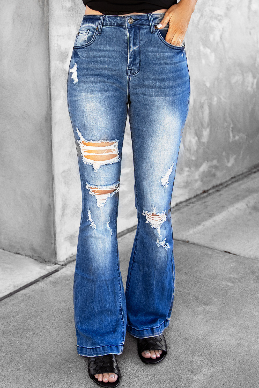 High Waist Distressed Flare Jeans LC782675