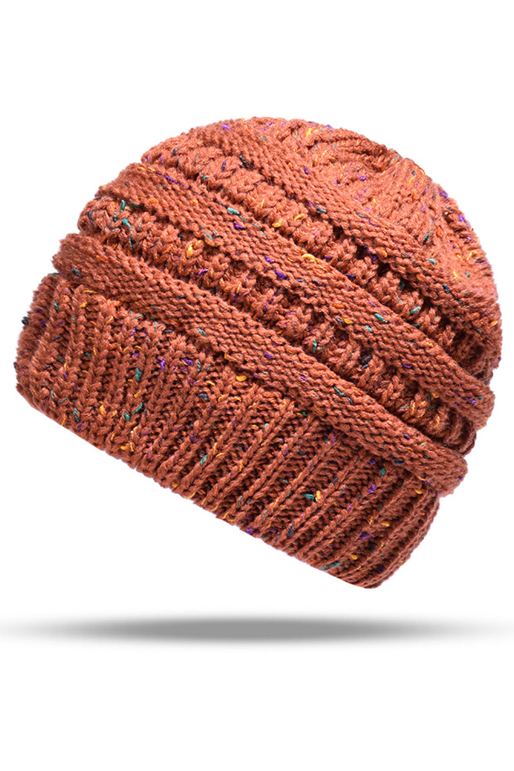 棕色冬季御寒马尾辫针织毛线帽 LC02119