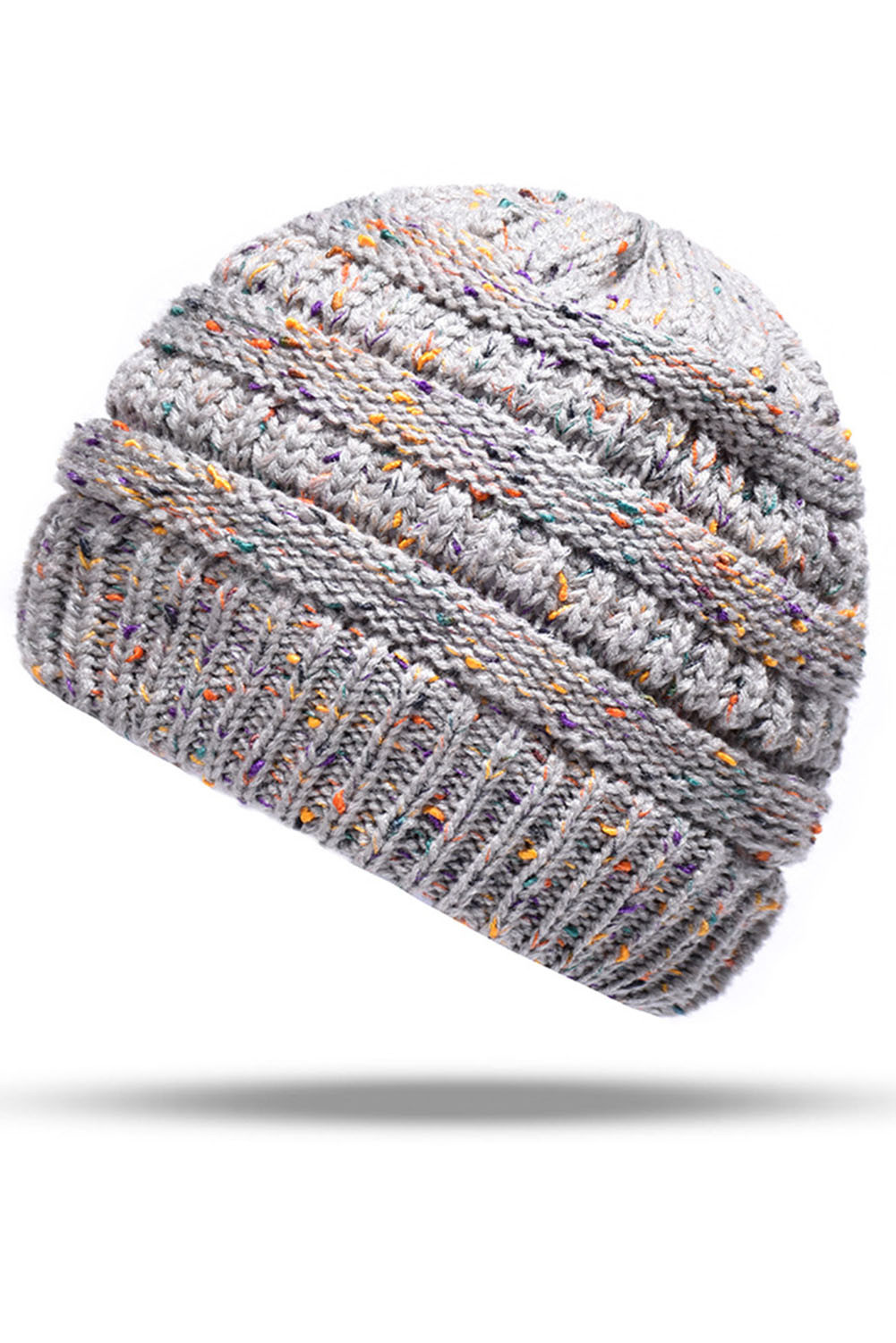 灰色冬季御寒马尾辫针织毛线帽 LC02119