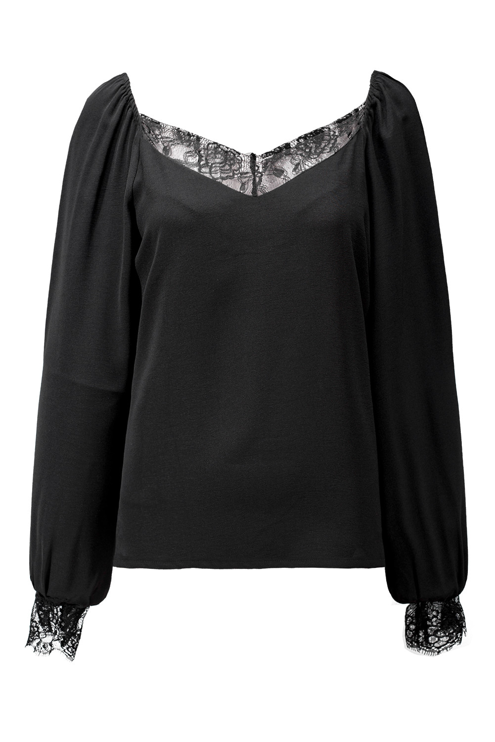 黑色缎面蕾丝衬衫 LC253155