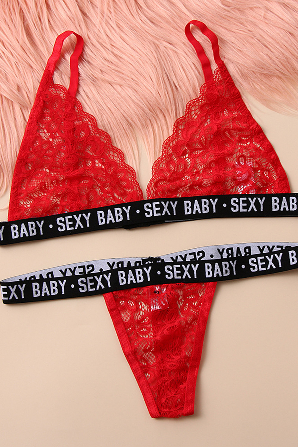 SEXY BABY 字母印花红色蕾丝文胸套装 LC35553