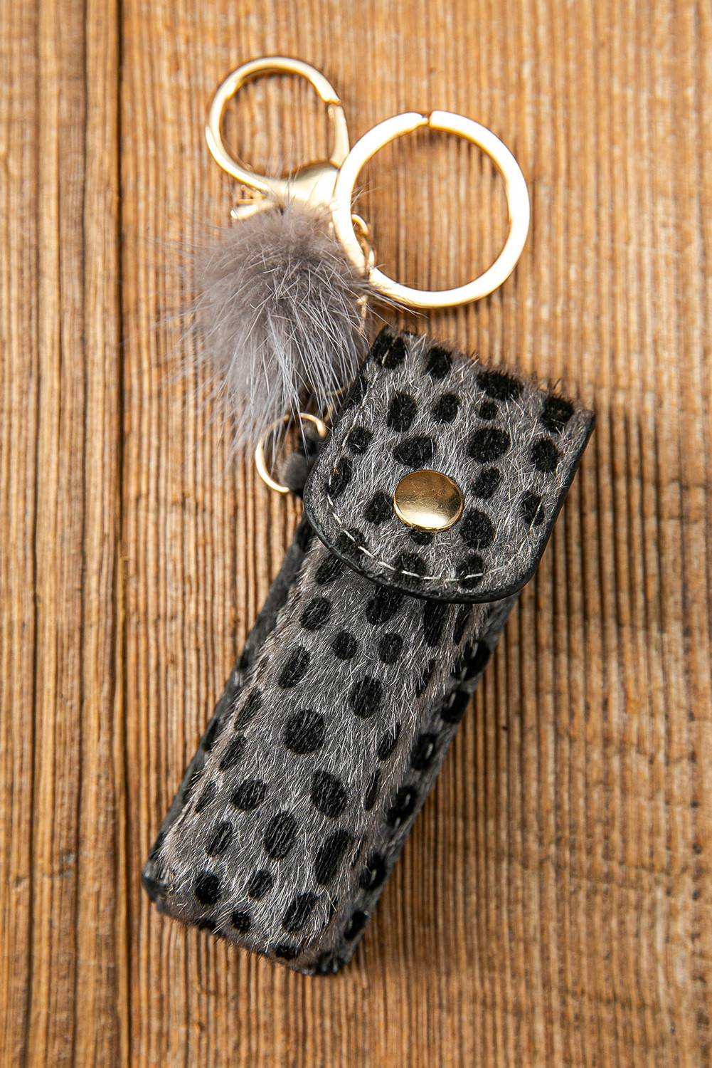 灰色豹纹绒球装饰钥匙扣 LC026103