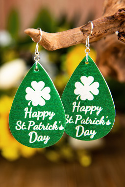 绿色 Happy St.Patrick's Day 三叶草图案水滴耳环