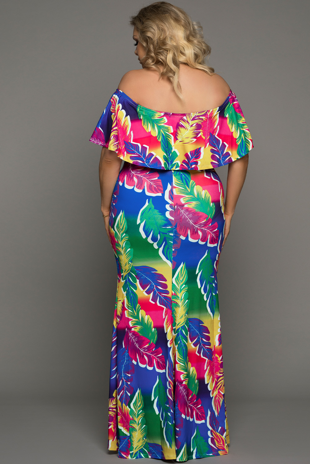 加大码热带棕榈美人鱼连衣裙 LC611703