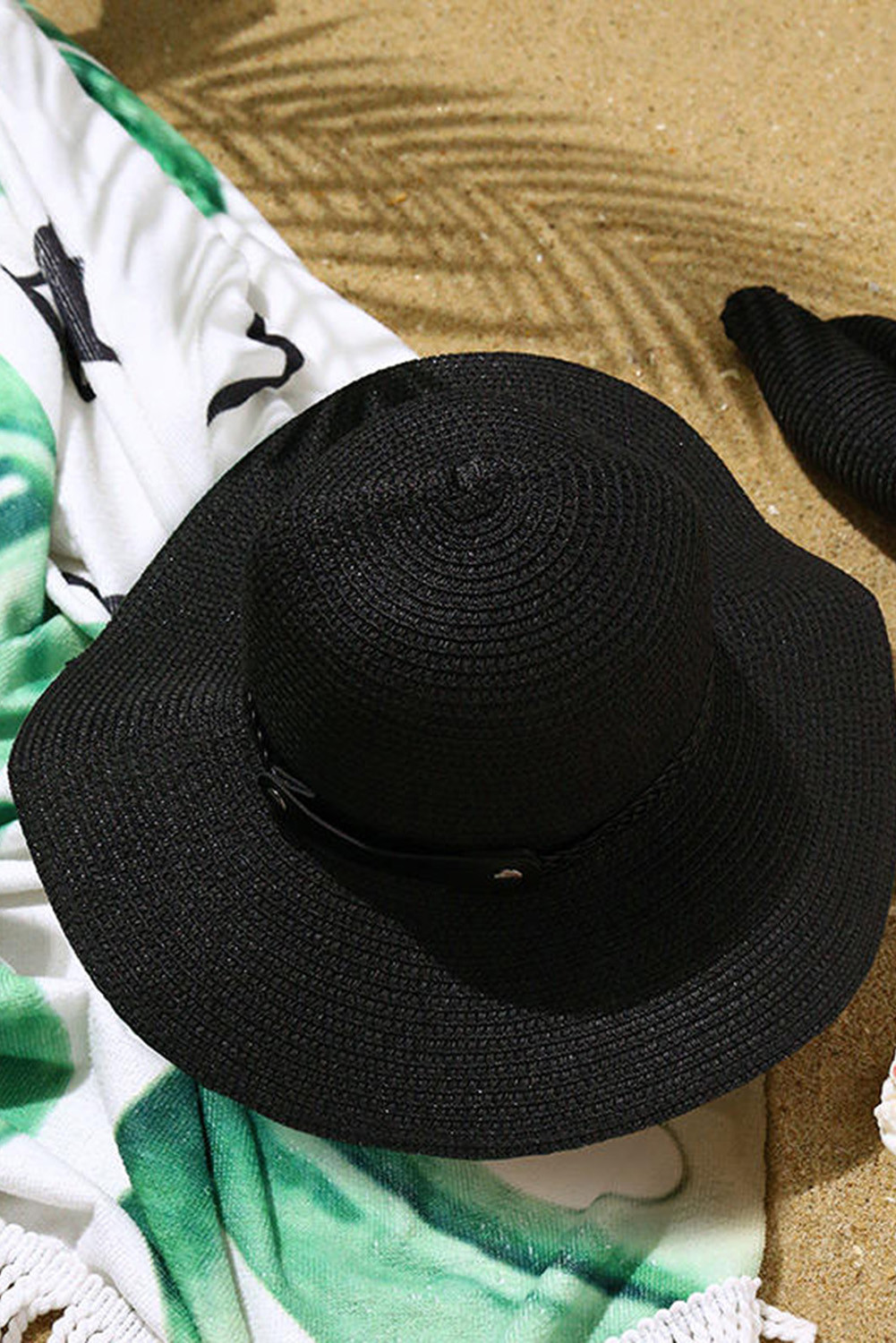 黑色时尚可折叠宽檐夏季草帽 LC02507