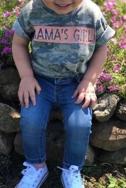 亲子装MAMA'S GIRL字母印花迷彩小女孩短袖T恤衫