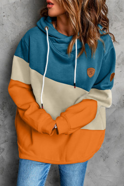 橙色时尚拼色保暖罩领长袖女士套衫