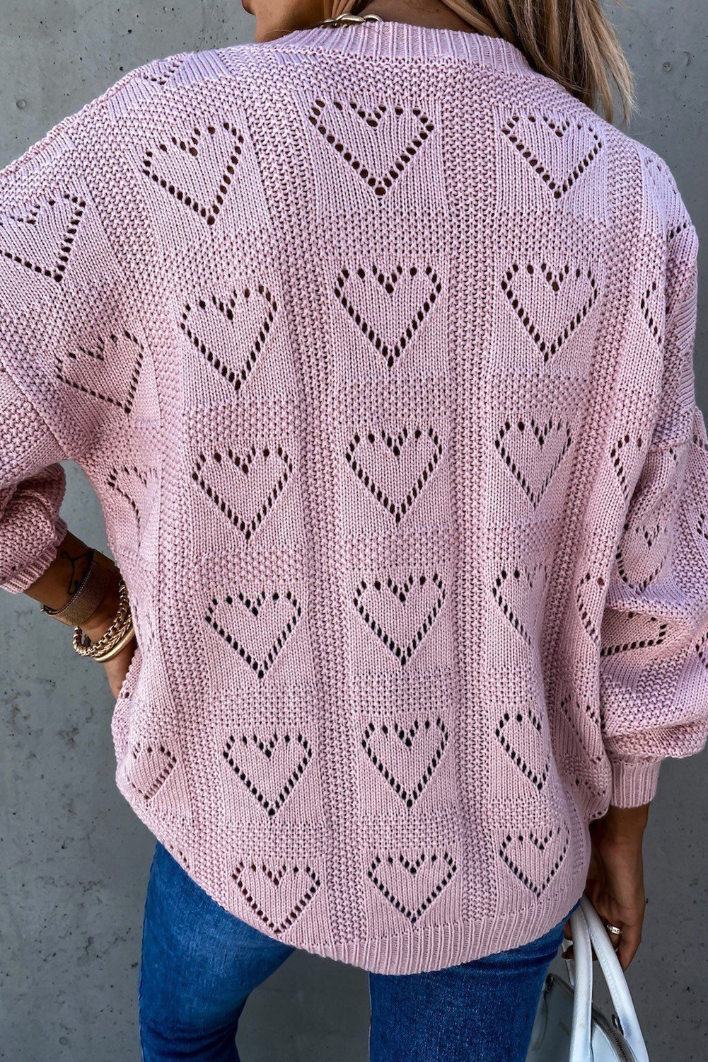 粉色心形镂空针织毛衣 LC2721007