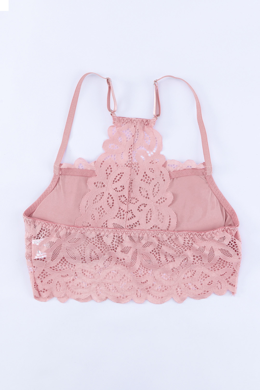 Pink Lace Floral Crochet Spaghetti Strap Bralette LC257149