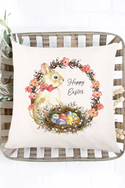 白色复活节快乐兔子印花枕套