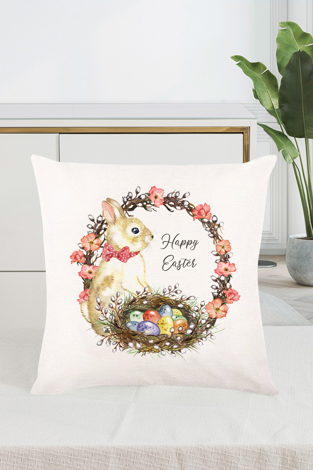 白色复活节快乐兔子印花枕套 BH05016