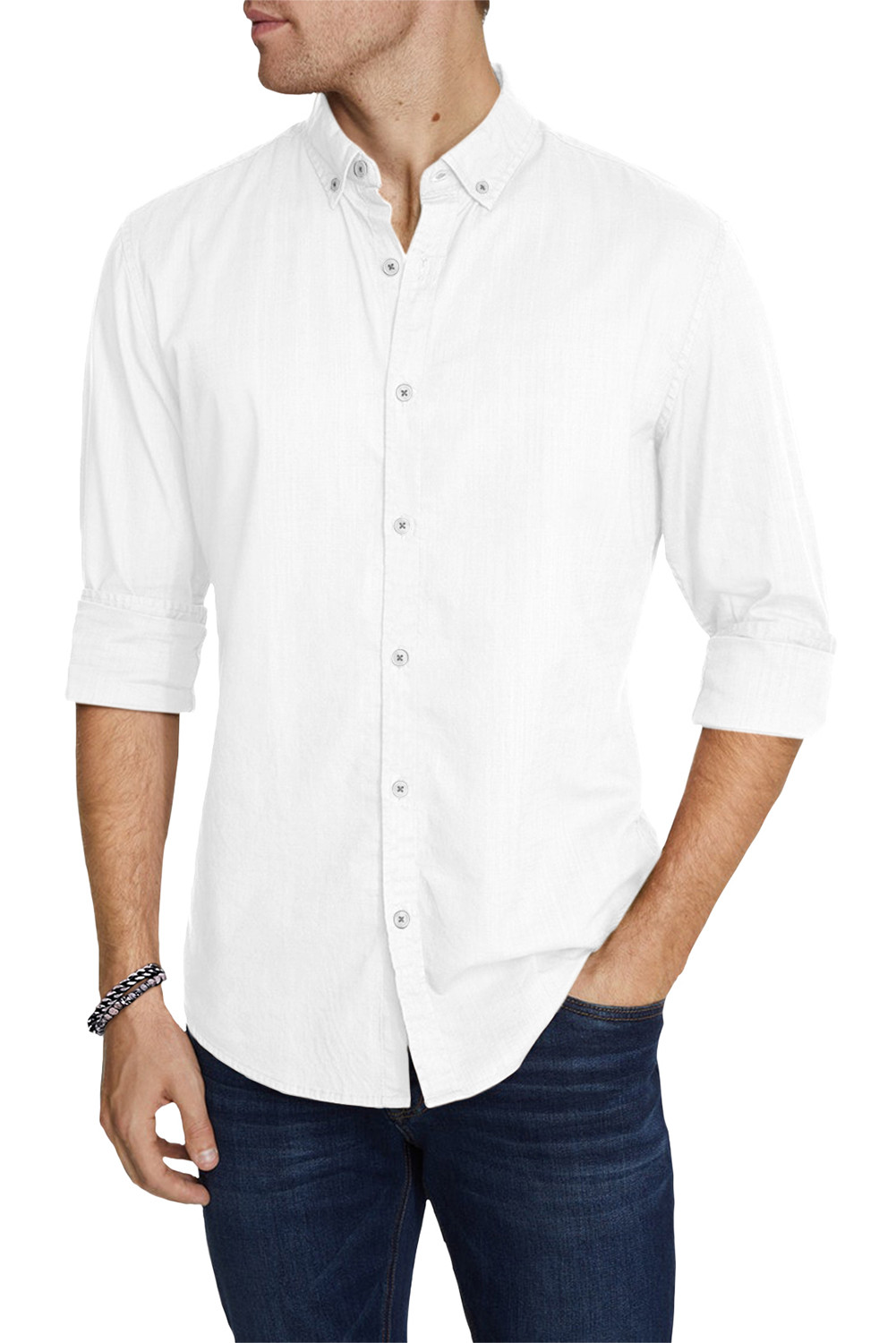 白色素色系扣男式衬衫 MC255382