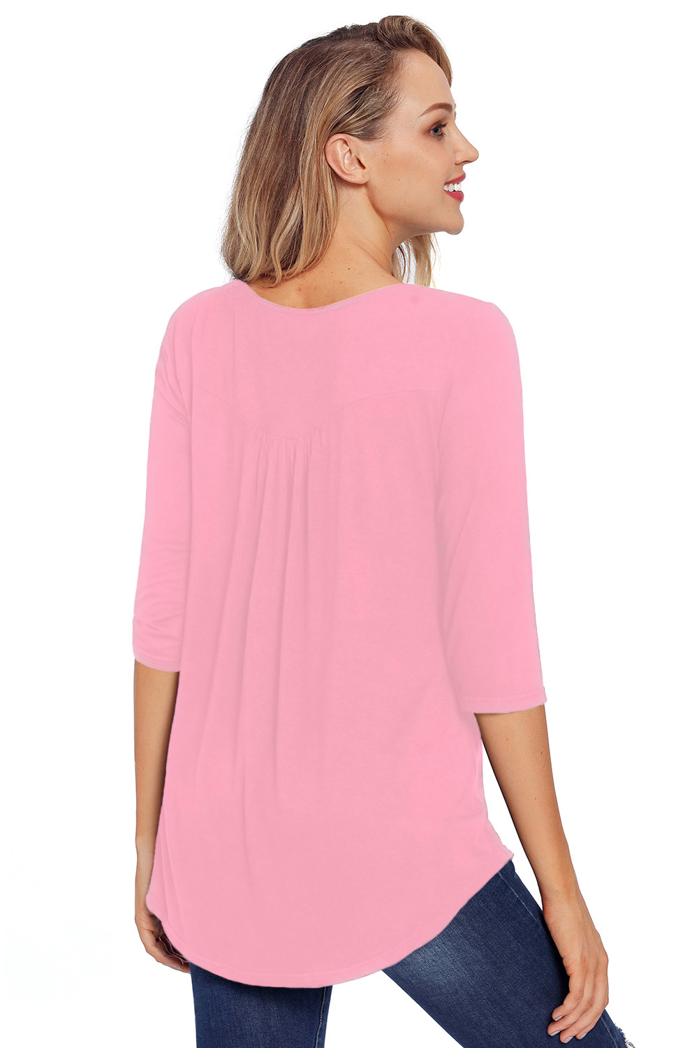 粉色褶裥 3/4 袖衬衫 LC251202