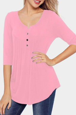 粉色褶裥 3/4 袖衬衫