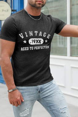 灰色男士 VINTAGE AGED TO PERFECTION 图案 T 恤