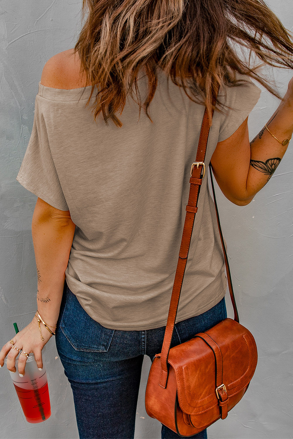 Brown Pocketed Tee with Side Slits LC2522113