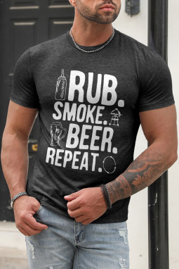 深灰色男士 RUB SMOKE BEER REPEAT 图案 T 恤