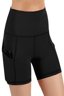 黑色高腰带口袋运动瑜伽短裤