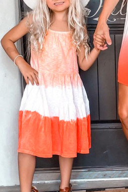 Orange Ombre Tie-dye Sleeveless Flowy Kids' Parent-child Dress