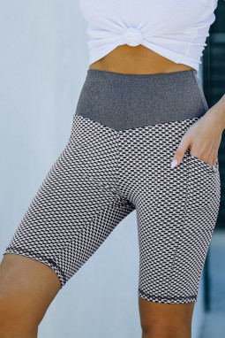 灰色侧袋褶饰提臀瑜伽短裤