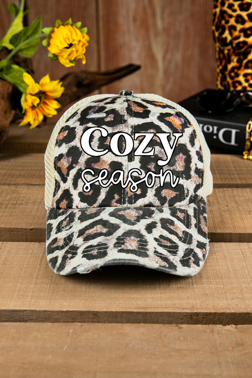 棕色 COZY Season 豹纹网眼拼布棒球帽 BH04650