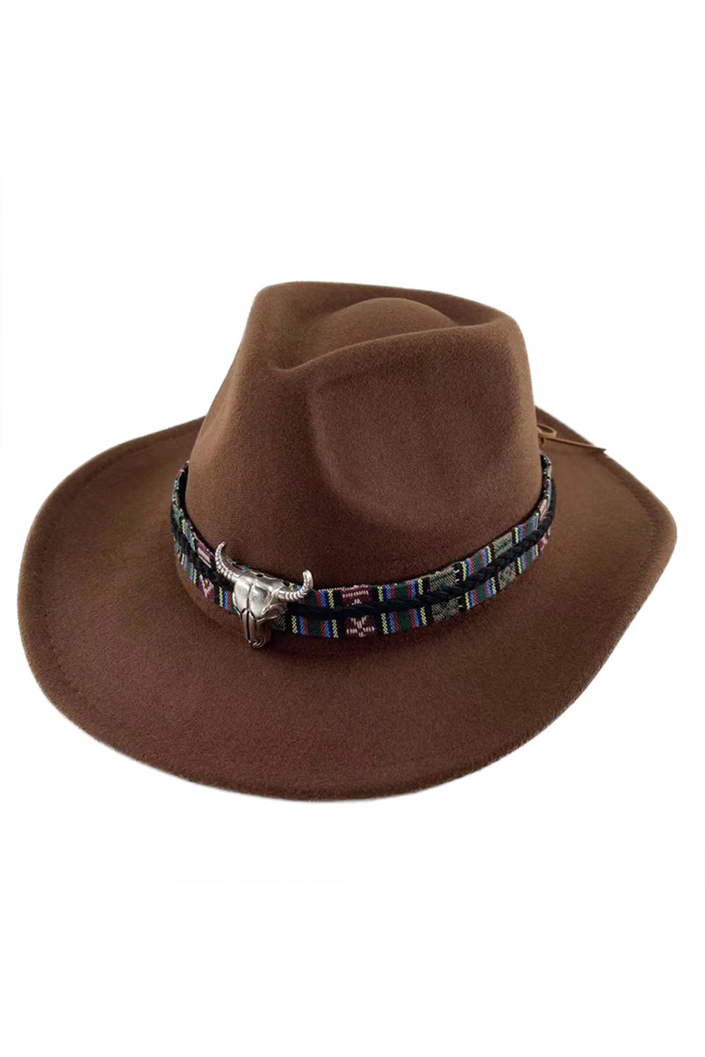 棕色 Western Steer Head 宽檐复古牛仔帽 BH04527