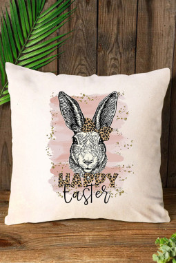 米色复活节快乐豹纹兔印花枕套