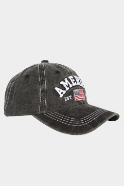 黑色美国国旗字母刺绣牛仔棒球帽