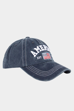 蓝色美国国旗字母刺绣棒球帽