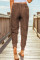 棕色带口袋弹性腰部慢跑裤