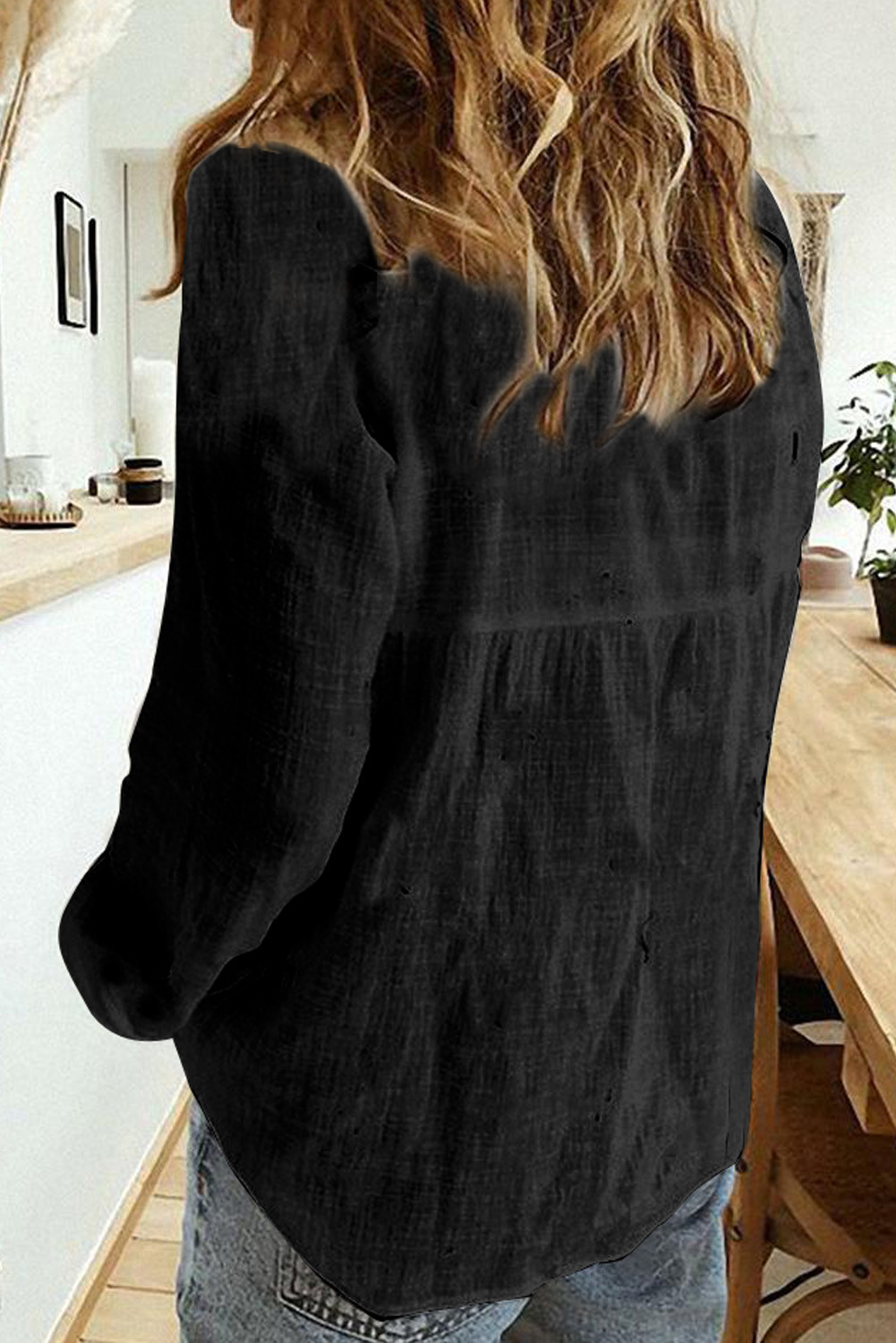 黑色纹理纯色基本款衬衫 LC255378