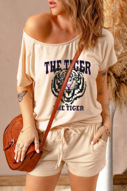 米色 THE TIGER 老虎图案短袖休闲套装
